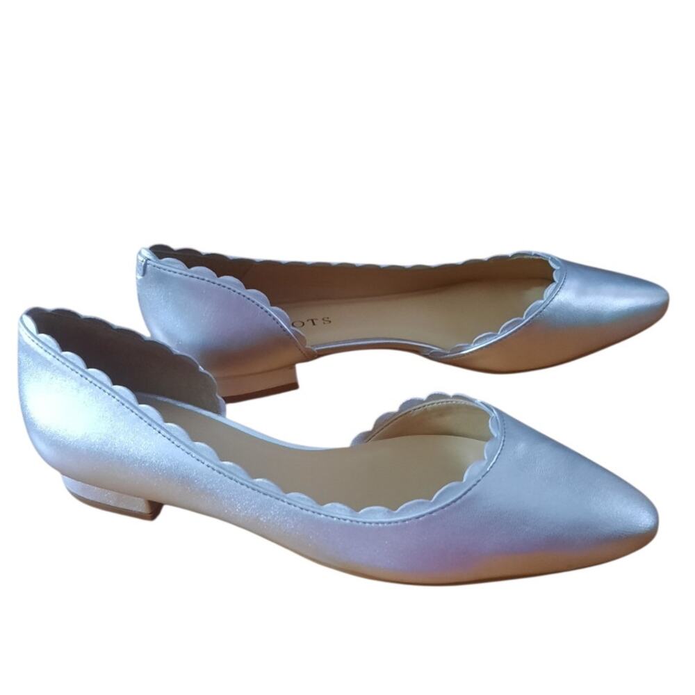 Talbots Womens Silver Metalic Scalloped D'orsay Flats With Leather Upper Size 7M